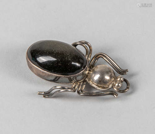 Large Silver & Gem Stone Bug Brooch