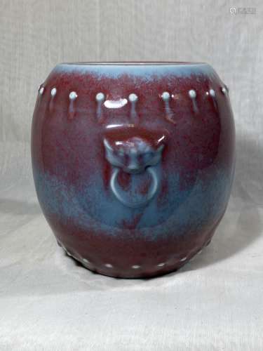 Chinese Flambe Porcelain Barrel Shaped Vase