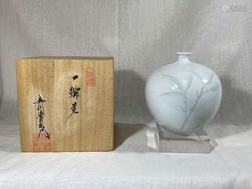 Japanese Studio Porcelain Vase with Bamboo DÃ©cor