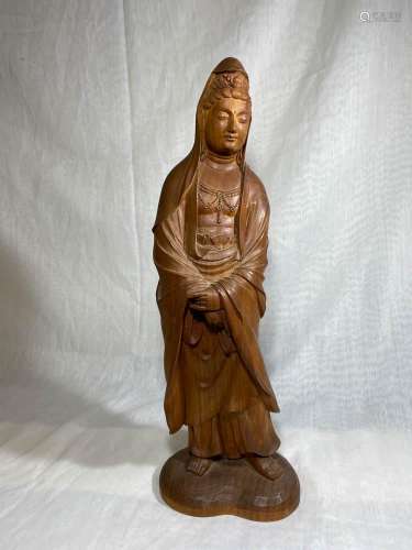 Japanese Carved Wood Kuanyin Signed - Miss Eileen R.
