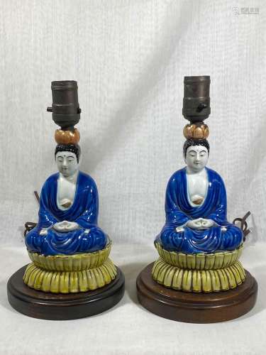 Pair Japanese Porcelain Seated Buddha