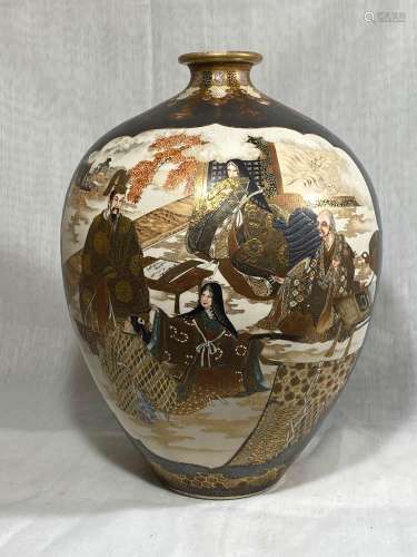 Japanese Satsuma Vase with Silver Overlay - Kinkozan