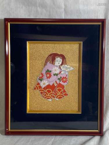 Japanese Framed Kesi of a Girl