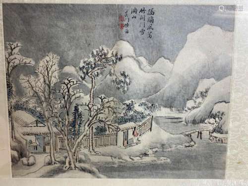 Pair Chinese Painting - Landscape and Scholars
