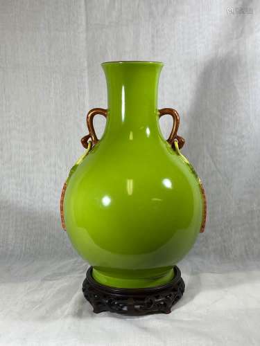 Chinese Lime Green Porcelain Vase on Base