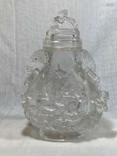 Chinese Rock Crystal Vase with Figural