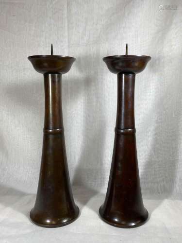 Pair Japanese Bronze Candle Holder - 1930's