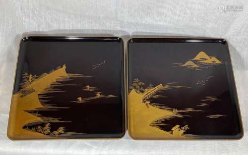 Japanese Lacquer Ten Tray Set