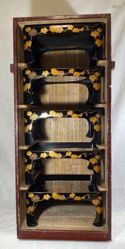 Beautiful Japanese lacquer Tray Set in Box - Meiji