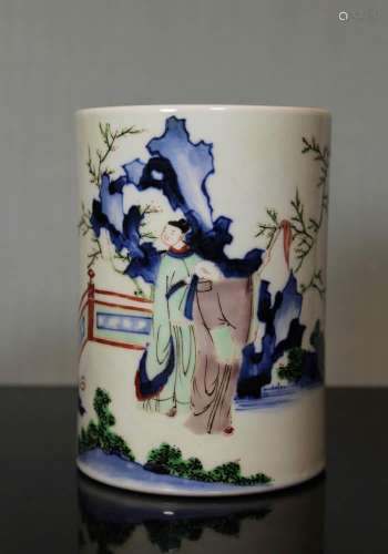 Chinese Wucai Porcelain Brushpot - Albert Gallatin