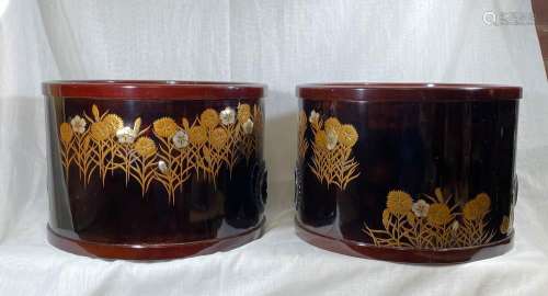 Antique Japanese Lacquer Hibachi with Copper Liner