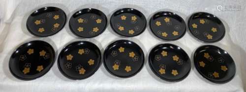 Japanese Meiji Lacquer Dish with Silver Trim