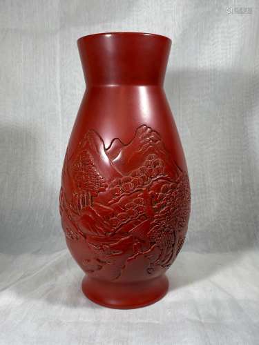 Japanese Carved Lacquer Vase with Copper Liner