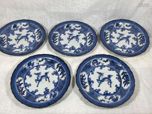 Set of Japanese Arita Blue White Porcelain Dishes
