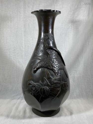Japanese Meiji Bronze Vase with Hawk