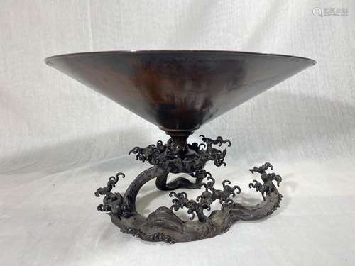 Japanese Meiji Bronze Ikebana - Wave