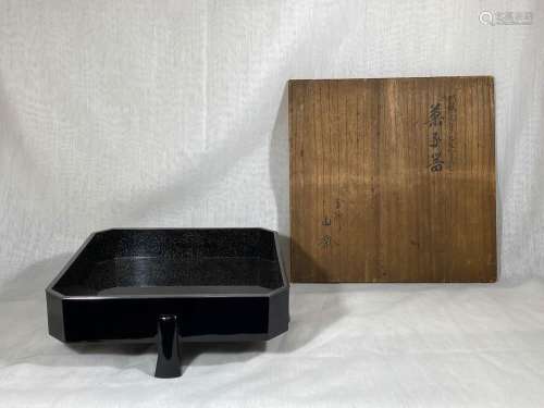 Japanese Lacquer Footed Tray with Silver Trim - Signed