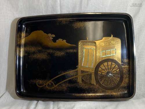 Stunning Japanese Meiji Lacquer Tray with Silver Trim