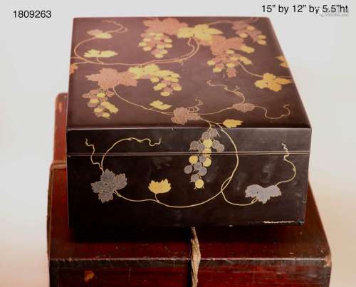 Japanese Edo Period Lacquer Box with Grape Vine Motif -