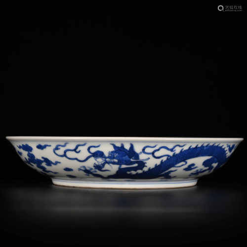 Qianlong of Qing Dynasty            Blue and white dragon pattern plate