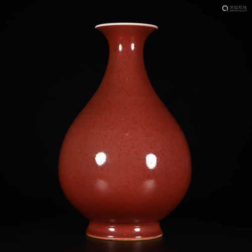 Qing Daoguang            Red glazed jade pot spring vase