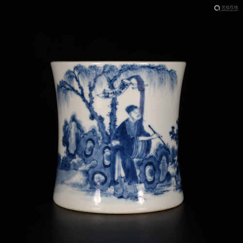 Kangxi of Qing Dynasty            Blue and white figure pen holder