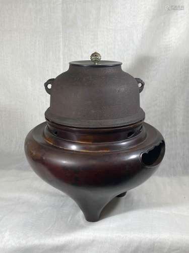 Japanese Iron Tea Kettle with Bronze Burner