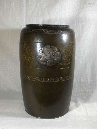 Japanese Mixed Metal Vase with Silver Peony