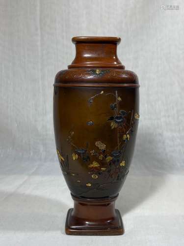Japanese Mixed Metal Vase with Owl