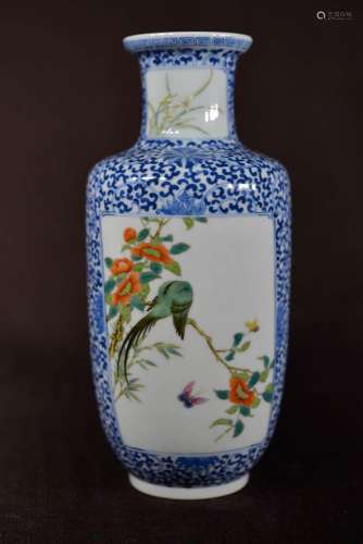 Chinese Rouleat Porcelain Vase with Bird