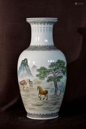 Chinese Porcelain Vase with Horse Scene