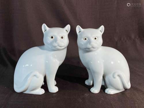 Pair Chinese Blanc de Chine Porcelain Cats