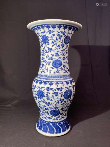 Chinese Blue White Porcelain Vase with Buddhist Lotus