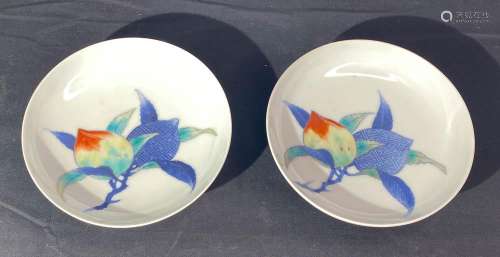 Pair Japanese Kakeimon Porcelain Dishes with Peach