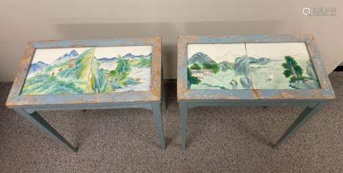 Pair Chinese Porcelain Tile Tables