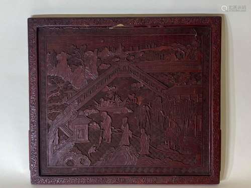 Chinese Carved Red Lacquer Panel - Immnortals