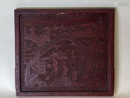 Chinese Carved Red Lacquer Panel - Immnortals