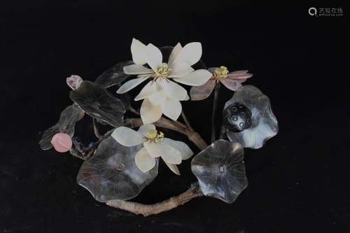 Chinese Jade and Quartz Lotus Flower