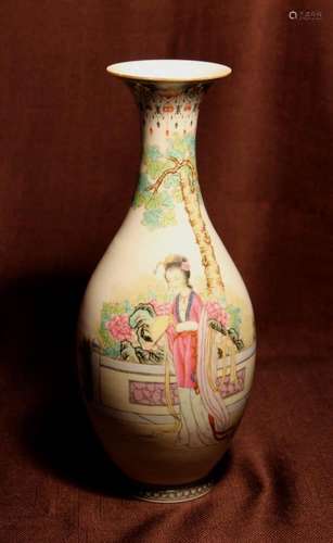 Chinese Eggshell Porcelain Vase with Beauty