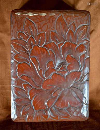Japanese Carved Lacquer Box - Peony