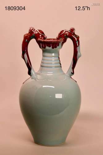Chinese Celadon Porcelain Vase with Flambe Dragon