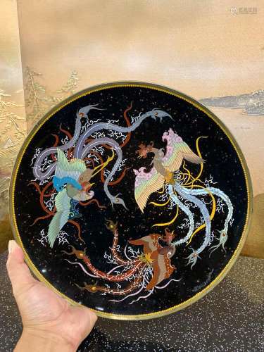 Japanese Cloisonne Charger with Pheonix Scene