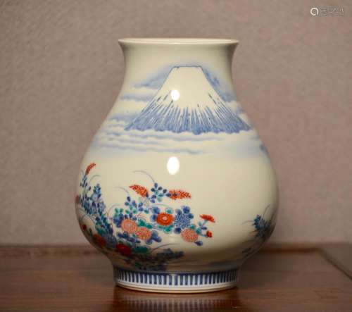 Japanese Studio Porcelain Vase with Mt Fuji - Korasha