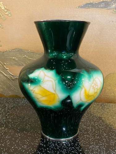 Japanese Art Deco Cloisonne Vase - Peony