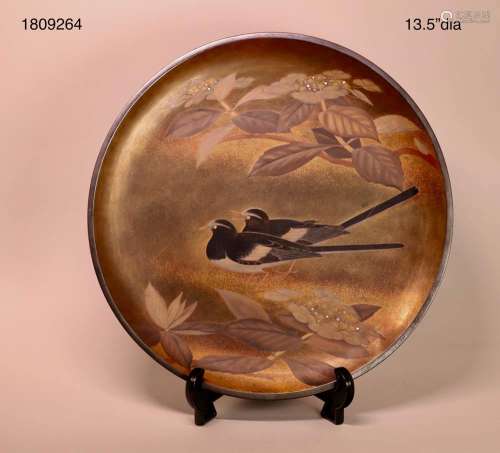 Nice Japanese Lacquer Charger with Bird Scene - Signed