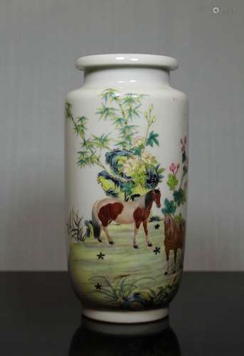 Chinese Porcelain Vase with Horse Scene - Albert