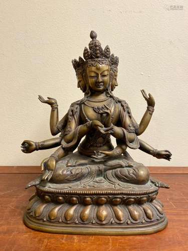Chinese Tibetan Bronze Tara with Eight Arms