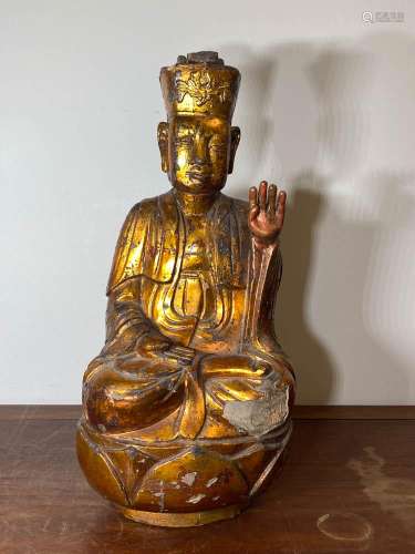 Chinese Qing Period Gold Lacquered Wood Buddha