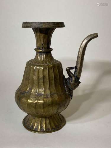 Tibetan Nepalese Copper Ewer with Ribbed Design
