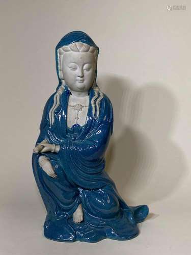 Chinese Porcelain Kuanyin with Robin Egg Blue Glaze